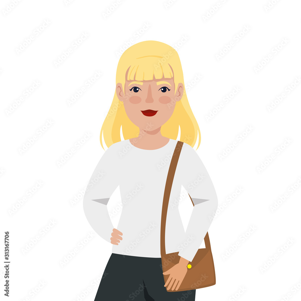 beautiful woman blonde hair with handbag avatar character beautiful woman blonde hair with handbag avatar character