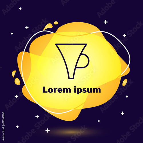 Black line Funnel or filter icon isolated on blue background. Abstract banner with liquid shapes. Vector Illustration