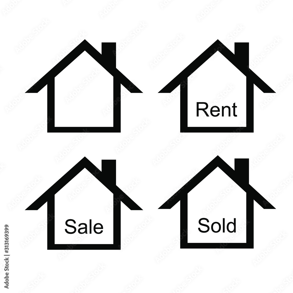 Obraz premium Property sign using for signing the house, apartement, building and anything else for rent, sale or sold out. It can be use for advertising sign too. This sign using a flat design and white base color