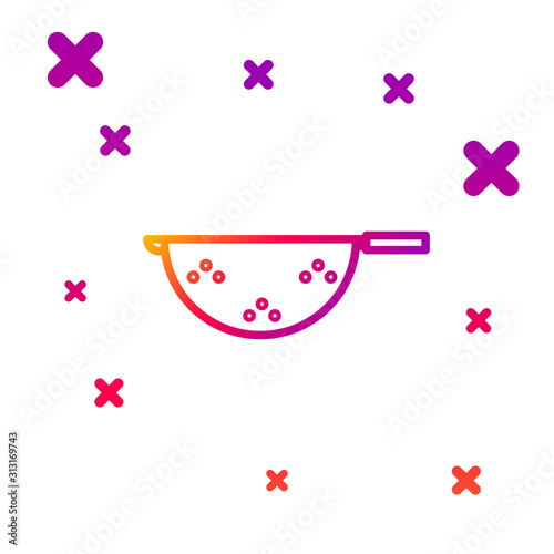 Color line Kitchen colander icon isolated on white background. Cooking utensil. Cutlery sign. Gradient random dynamic shapes. Vector Illustration