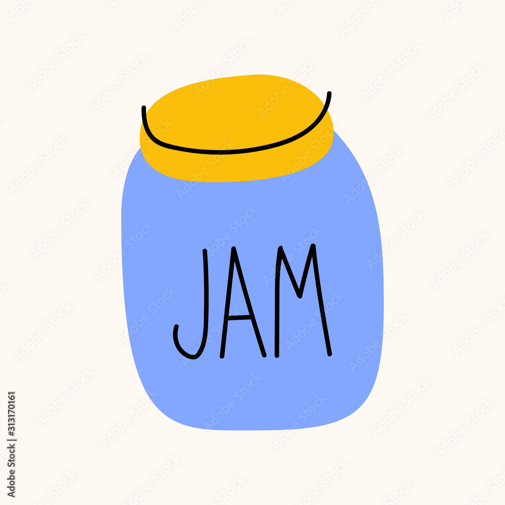 jar of jam cartoon doodle vector stock icon in flat style. Decoration kitchenware element Isolated on white background. Flat design. Vector illustration. jar of jam cartoon doodle vector stock icon in flat style. Decoration kitchenware element Isolated on white background. Flat design. Vector illustration.