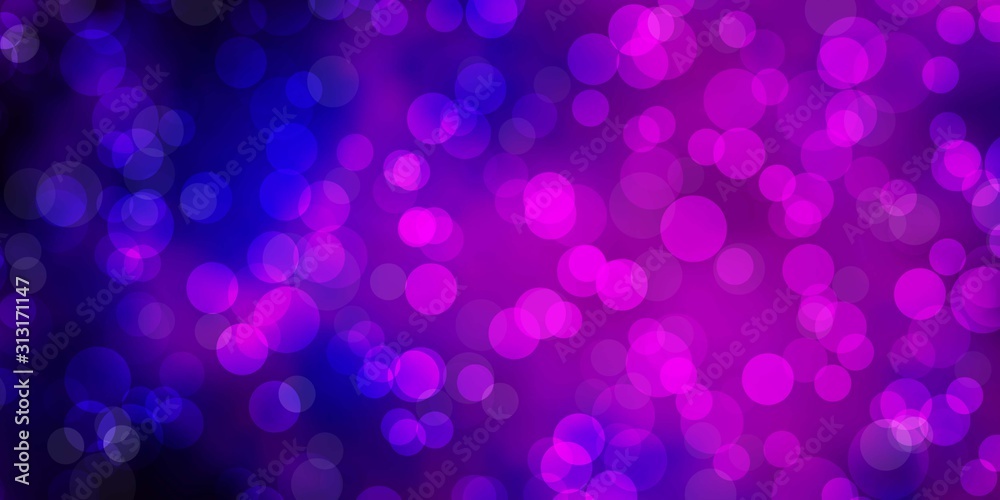 Dark Purple, Pink vector backdrop with dots. Abstract colorful disks on simple gradient background. Design for your commercials.