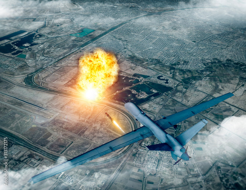 US drone attack on the convoy of the Iranian general Qassem Soleimani, 3d render. Baghdad airport, Iraq.