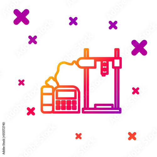 Color line 3D printer icon isolated on white background. Gradient random dynamic shapes. Vector Illustration