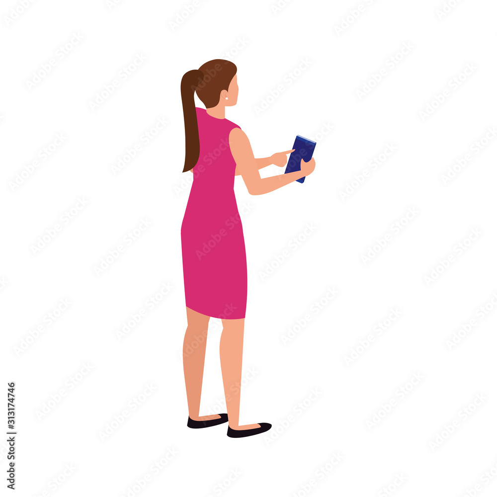 back beautiful woman with smartphone isolated icon vector illustration design back beautiful woman with smartphone isolated icon vector illustration design