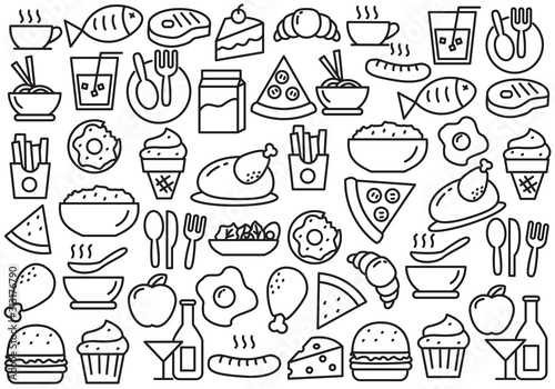 Set of food doodle vector illustration. Food doodle background