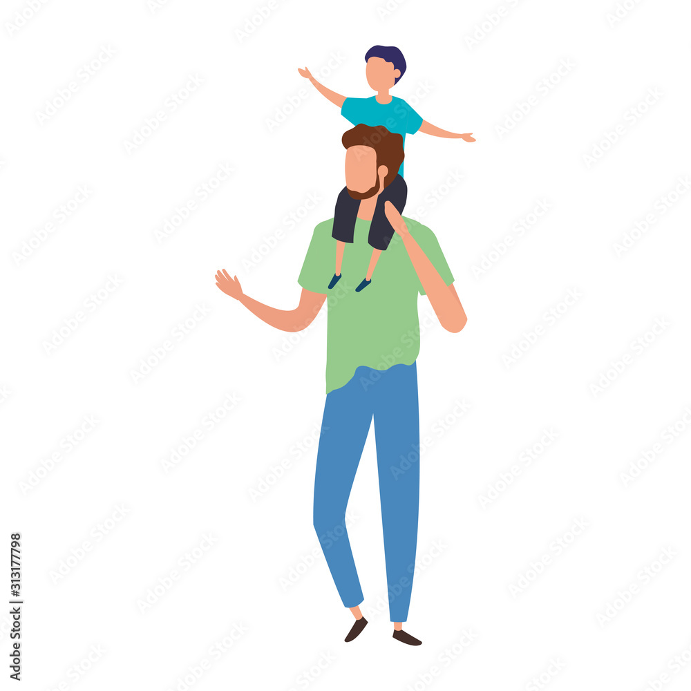 father carrying son on shoulders vector illustration design