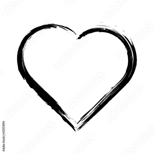 Heart shape frame with brush painting isolated on white background. Grunge stamps. Valentine's Day signs. Vector illustration.