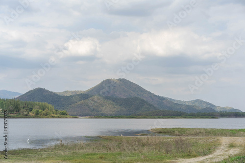 Reservoir in Thailand background beautiful Mountain