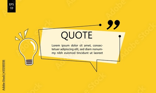Vector illustration of typography design. Remark quote text box poster template concept. blank empty frame citation. Quotation paragraph symbol icon. double bracket comma mark. bubble dialogue banner.