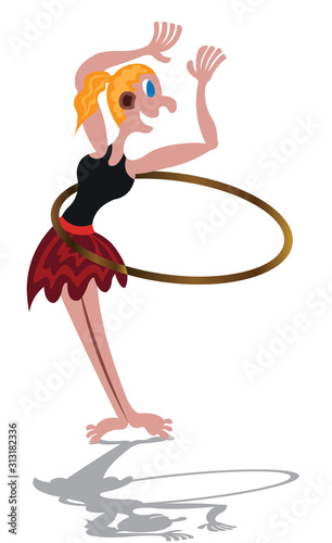 A kid playing with a Hula Hoop