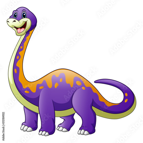 Cartoon a big purple dinosaur with a long neck diplodocus