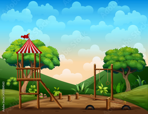 Wooden playground kid at nature background