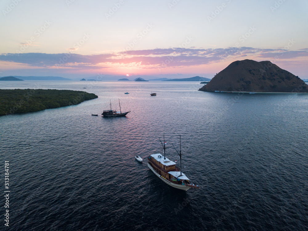 boat at sunset in Flores Island 