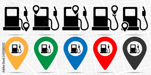 Gas station icon in location set. Simple glyph, flat illustration element of energy theme icons