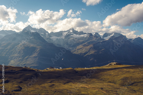 Fototapeta Naklejka Na Ścianę i Meble -  Wide Angle Shot of Beautiful Swiss Alps Mountain Range 