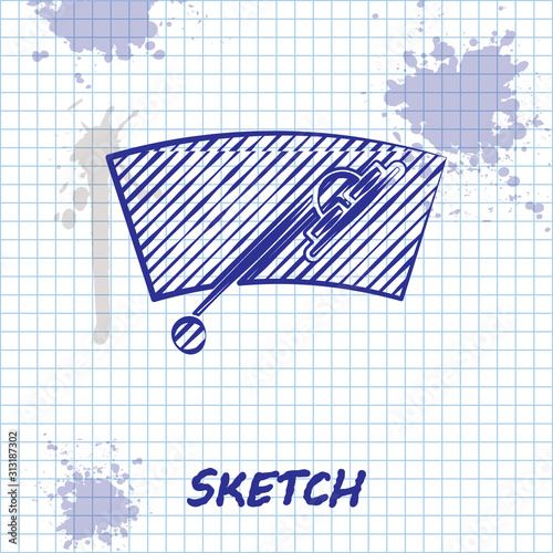 Sketch line Windscreen wiper icon isolated on white background. Vector Illustration