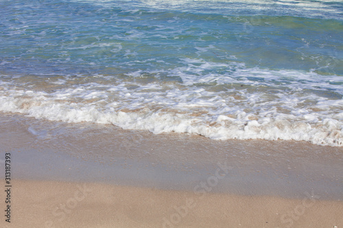 Sandy beach on the sea in south korea with wave water 