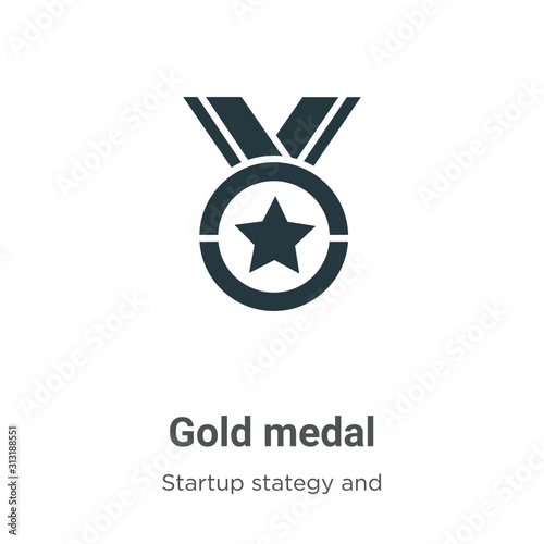 Gold medal glyph icon vector on white background. Flat vector gold medal icon symbol sign from modern startup stategy and success collection for mobile concept and web apps design.