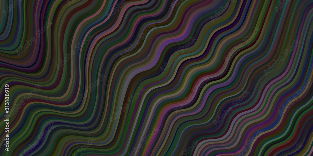 Dark Multicolor vector backdrop with curved lines.
