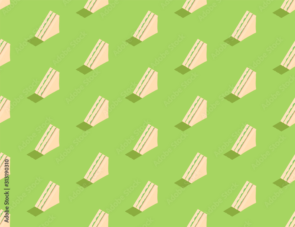 Fotografie Half Sandwich 3D isometric seamless pattern, Breakfast bakery concept poster and