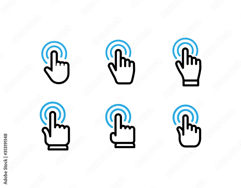 Set of hand click icons. Clicking hands vectors. Set of hand click icons. Clicking hands vectors.