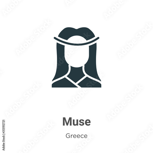 Muse glyph icon vector on white background. Flat vector muse icon symbol sign from modern greece collection for mobile concept and web apps design. photo