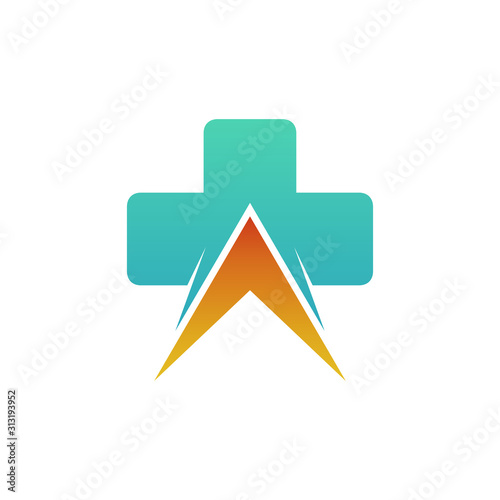 Arrow letter A with medical cross logo design for hospital clinic  first aid  accident quick help  health access and insurance