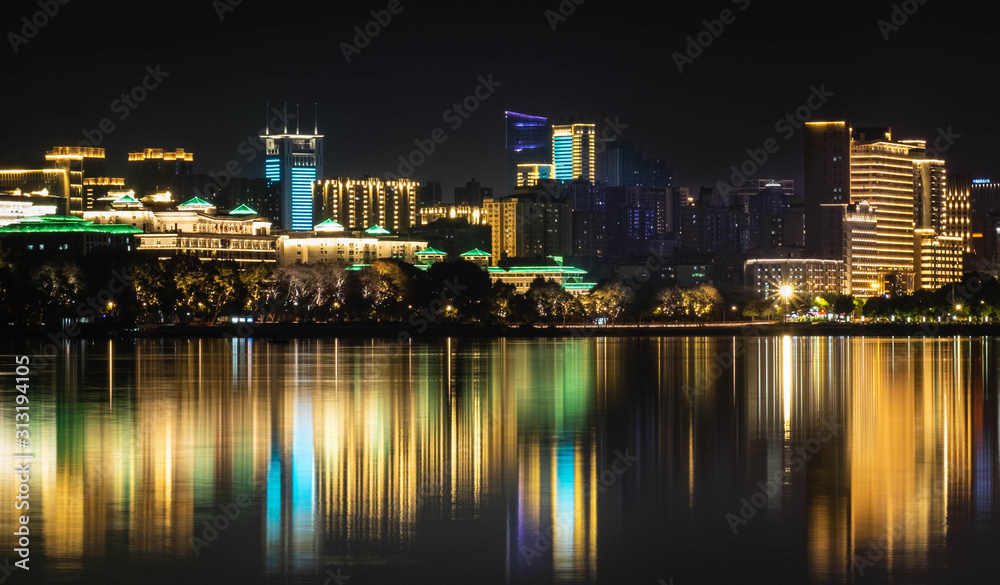 Night view of  Chinese modern building with light decoration
