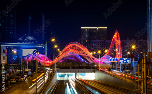The night cityscape of Optics Valley, Wuhan,