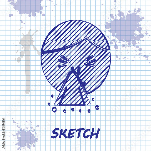 Sketch line Man holding handkerchief or napkin to his runny nose icon isolated on white background. Coryza desease symptoms. Vector Illustration