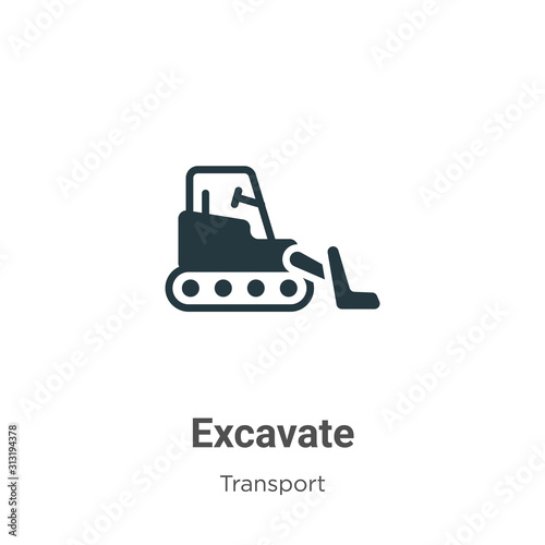 Excavate glyph icon vector on white background. Flat vector excavate icon symbol sign from modern transport collection for mobile concept and web apps design.