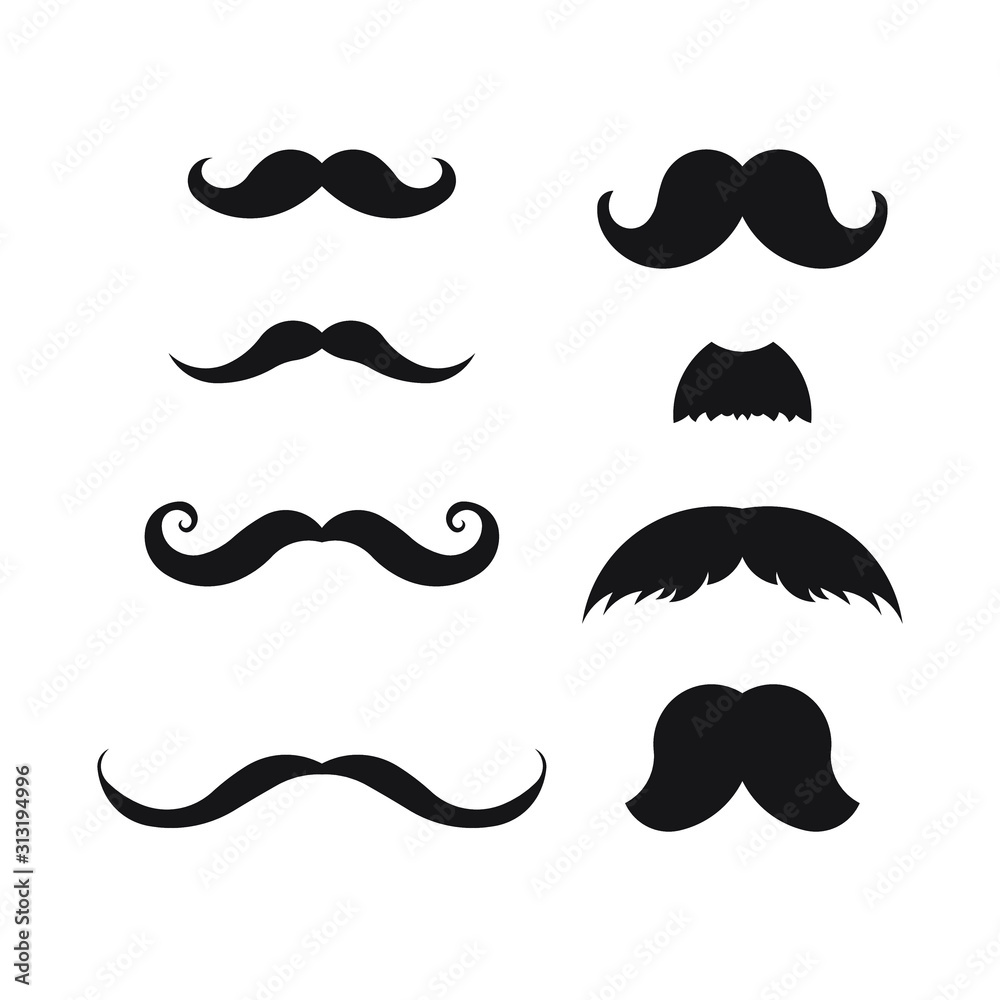 Moustache icons set isolated on white background Moustache icons set isolated on white background