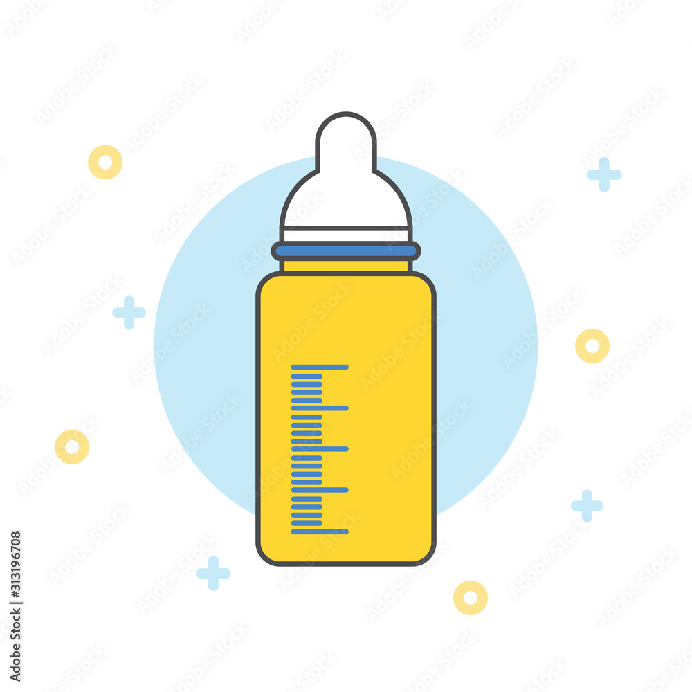 Baby milk bottle in cartoon flat style, stock vector illustration Stock  Vector | Adobe Stock