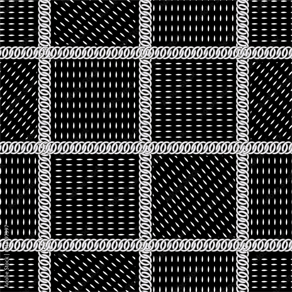 Modern black and silver grid chain with pattern line dots stripes seamless pattern in vector EPS 10 ,Design for fashion , fabric,web,wallpaper,wrapping