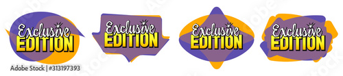 Set exclusive edition tags, bubble banner design template, app icons, vector illustration