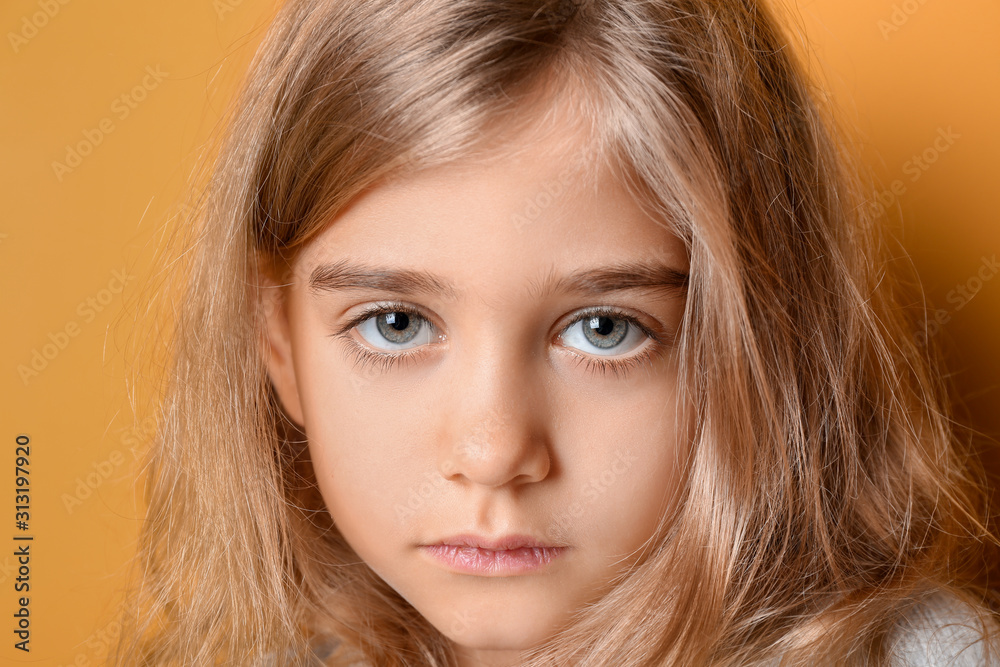 Cute little girl on color background Cute little girl on color background