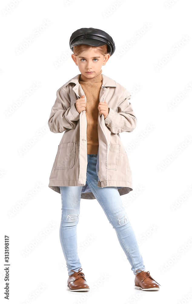 Cute little girl in autumn clothes on white background Cute little girl in autumn clothes on white background