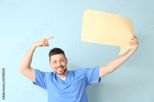 Man with blank speech bubbl...