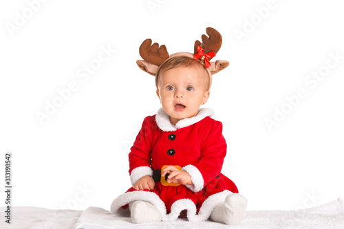 Cute little baby in Santa C...