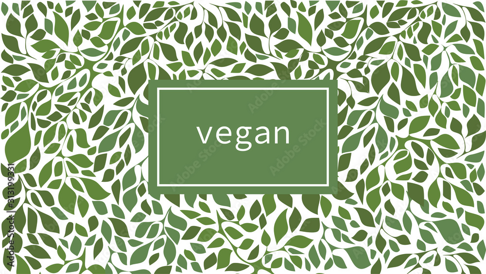 Green leaves label background suitable for vegan products, beauty or ...