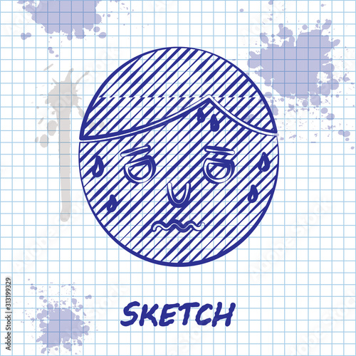 Sketch line Man with excessive sweating icon isolated on white background. Vector Illustration