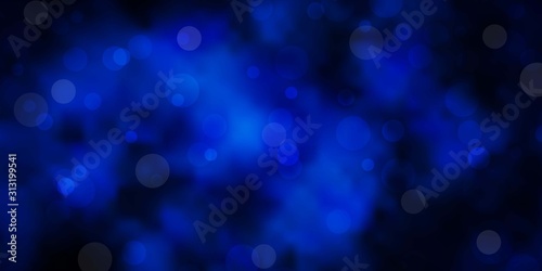 Dark BLUE vector backdrop with dots. Abstract colorful disks on simple gradient background. Pattern for booklets, leaflets.