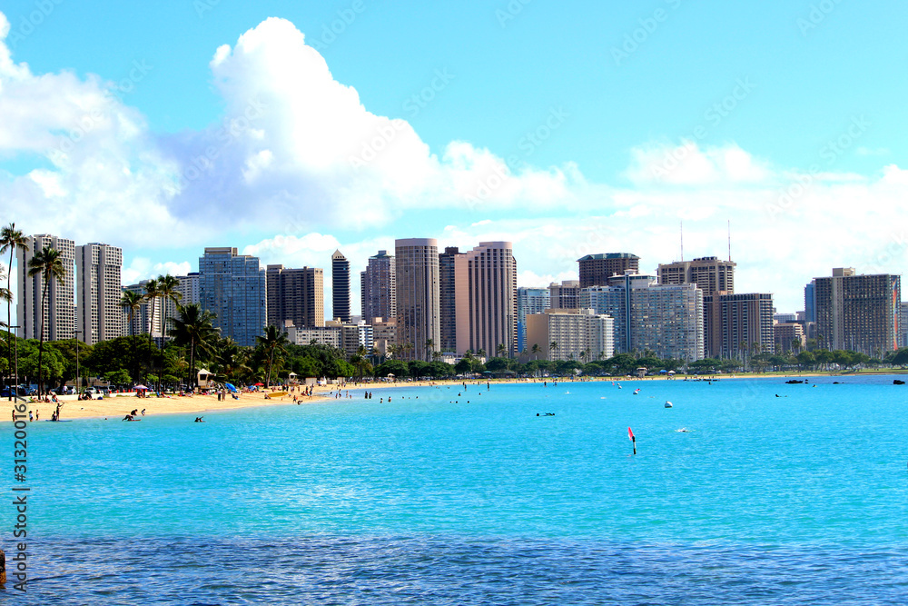 Naklejka premium waikiki city view in Hawaii