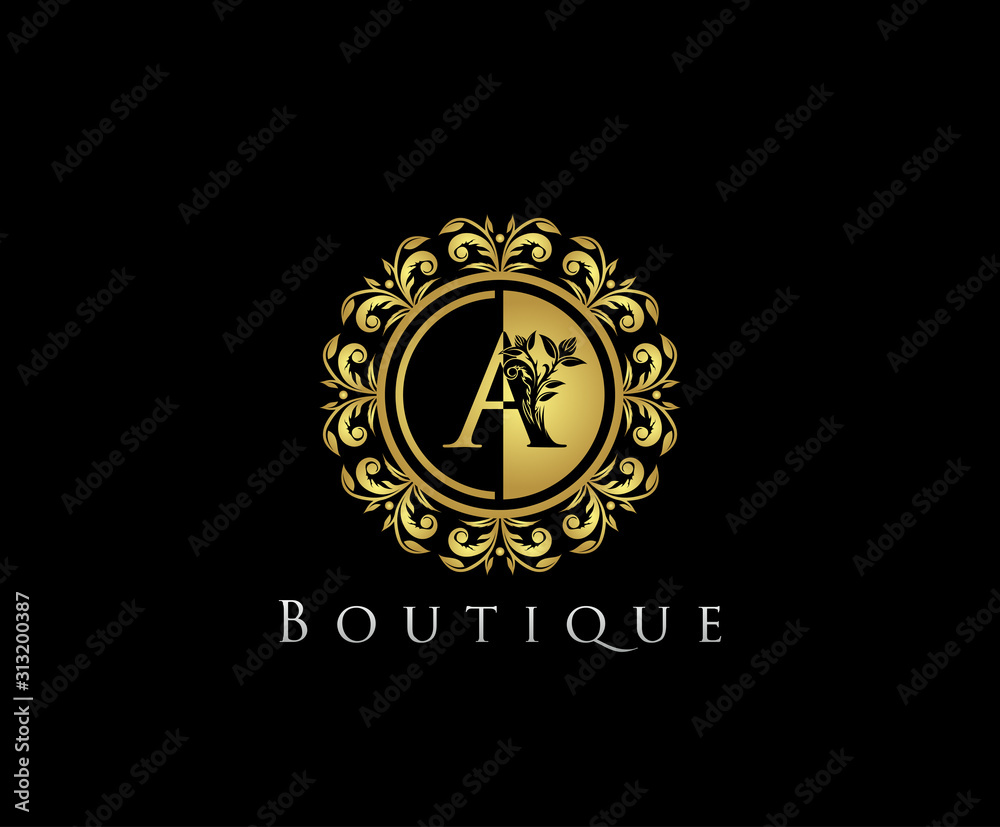 Golden A Boutique Logo Icon, Luxury A Letter Logo Design.