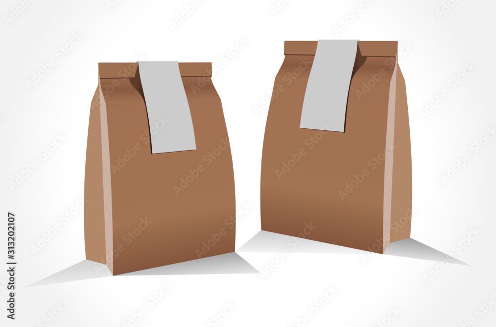 Brown craft paper bag packaging template on white background Stock