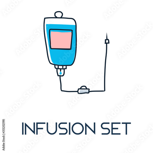 infusion set minimalist out line hand drawn medic flat icon illustration
