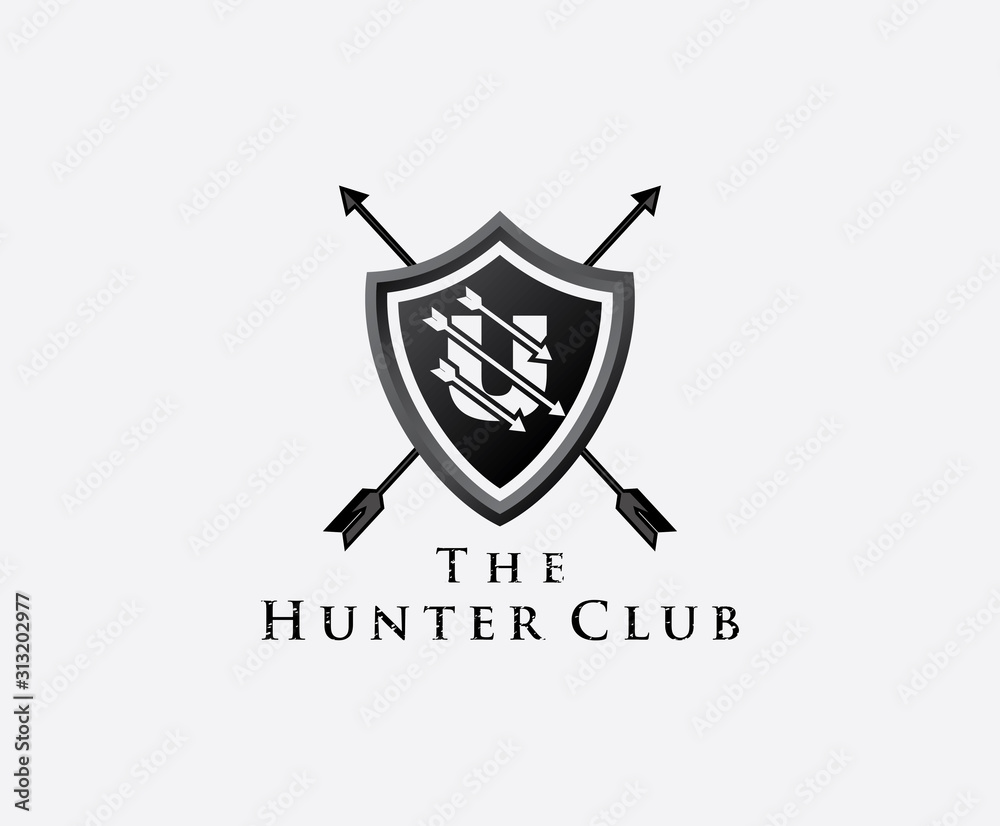U Hunter Club Logo, U Letter Shield Letter Logo Icon. U Hunter Club Logo, U Letter Shield Letter Logo Icon.
