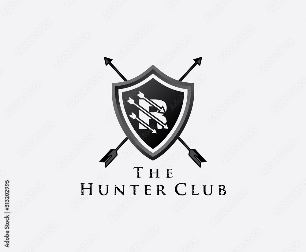 R Hunter Club Logo, R Letter Shield Letter Logo Icon. R Hunter Club Logo, R Letter Shield Letter Logo Icon.
