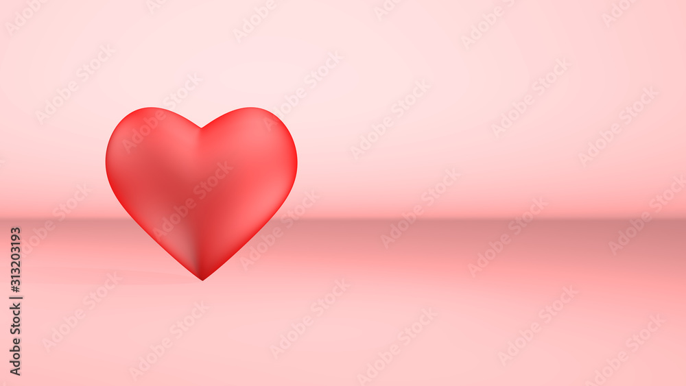 Happy Valentine's day, flat lay top view, 3D Red Heart on pink background with copy space for your text